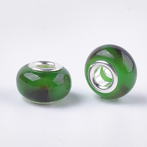 

PandaHall Resin European Beads, Large Hole Beads, with Silver Color Plated Brass Cores, Rondelle, Green, 14x8.5~9mm, Hole: 5mm Resin+Brass...
