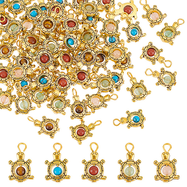 

PandaHall 60Pcs Natural & Synthetic Mixed Gemstone Pendants, Animal Charm, with Antique Golden Plated Tibetan Style Alloy Findings and Iron...