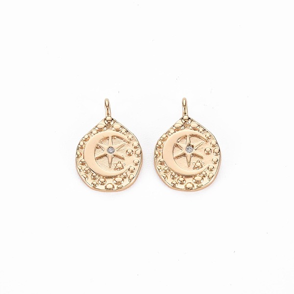 

PandaHall Brass Micro Pave Clear Cubic Zirconia Charms, Nickel Free, Teardrop with Moon & Star, Real 18K Gold Plated, 15x10x1mm, Hole: 1.5mm...