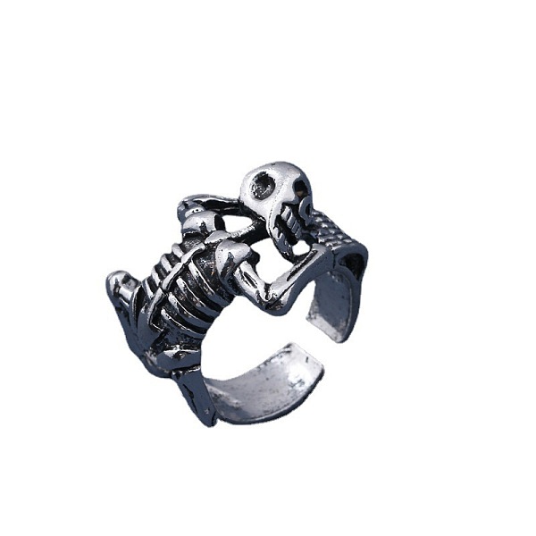 

PandaHall Alloy Skeleton Open Cuff Rings, Gothic Chunky Ring for Men Women, Antique Silver, US Size 8(18.1mm) Alloy