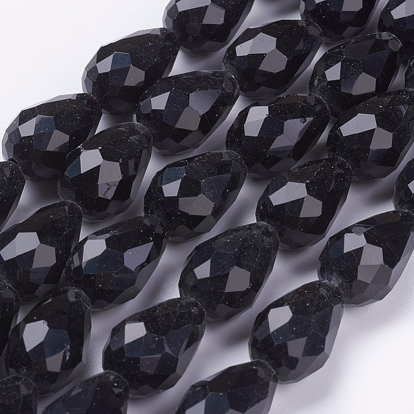 

PandaHall Black Faceted Glass Teardrop Beads Strands, 15x10mm, Hole: 1mm, about 48~50pcs/strand, 26.6 inch Glass Teardrop Black