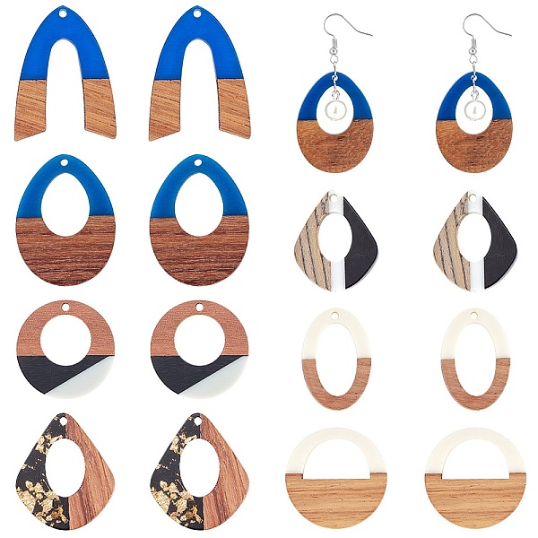 

PandaHall 14Pcs 7 Styles Resin & Walnut Wood Pendants, Geometric Charms, Oval & Teardrop & Rhombus, Mixed Shapes, Mixed Color..., Multicolor
