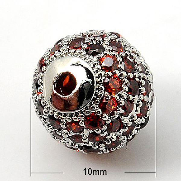 

PandaHall Brass Cubic Zirconia Beads, Round, Platinum, 10mm, Hole: 1.5mm Brass+Cubic Zirconia Round Brown