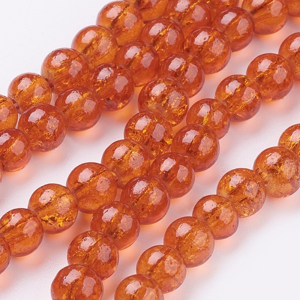 PandaHall Spray Painted Crackle Glass Beads Strands, Round, Dark Orange, 6mm, Hole: 1.3~1.6mm, about 133pcs/strand, 31.4 inch Glass Round...
