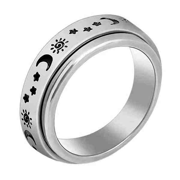 PandaHall Titanium Steel Rotating Fidget Band Ring, Fidget Spinner Ring for Anxiety Stress Relief, Platinum, Sun Pattern, US Size 6(16.5mm)...