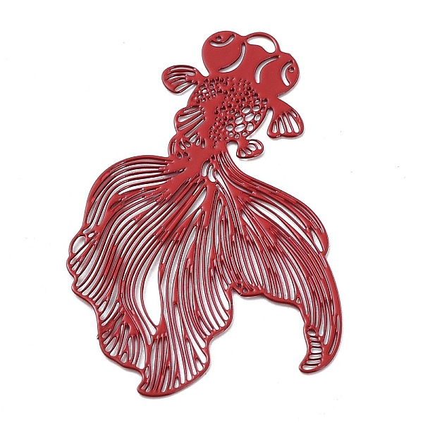 

PandaHall Spray Painted 430 Stainless Steel Pendants, Etched Metal Embellishments, Goldfish Charm, Dark Red, 48x30x0.3mm, Hole: 1.4x1.8mm...