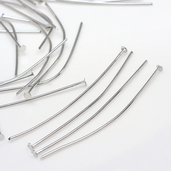 

PandaHall Iron Flat Head Pins, Nickel Free, Platinum, 35x0.6mm, 22 Gauge, about 3400pcs/500g, Head: 1.5mm Iron