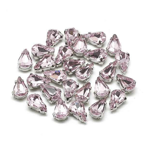 

PandaHall Sew on Rhinestone, Multi-strand Links, Glass Rhinestone, with Brass Prong Settings, Garments Accessories, Faceted, teardrop..., Pink