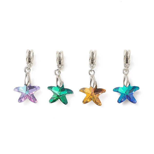 

PandaHall 4Pcs 4 Color Glass European Dangle Charms, Large Hole Charms, with Brass Findings, Starfish, Mixed Color, 32mm, Hole: 4.7mm..., Multicolor