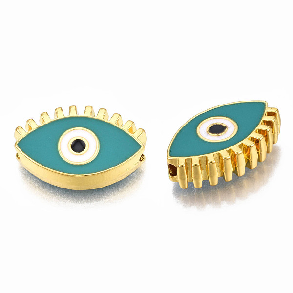 

PandaHall Rack Plating Alloy Enamel Pendants, Light Gold, Cadmium Free & Nickel Free & Lead Free, Horse Eye, Dark Cyan, 12x18.5x4.5mm, Hole...