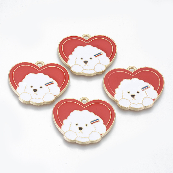 

PandaHall Alloy Enamel Pendants, Cadmium Free & Lead Free, Heart with White Dog, Light Gold, Red, 26x31x1.5mm, Hole: 2mm Alloy+Enamel Heart...