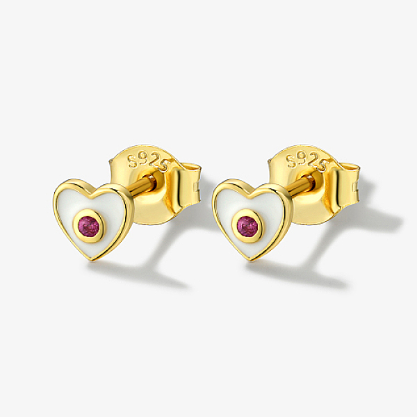 

PandaHall Heart Real 18K Gold Plated 925 Sterling Silver Micro Pave Cubic Zirconia Stud Earrings with Enamel, with S925 Stamp, White, 13mm...
