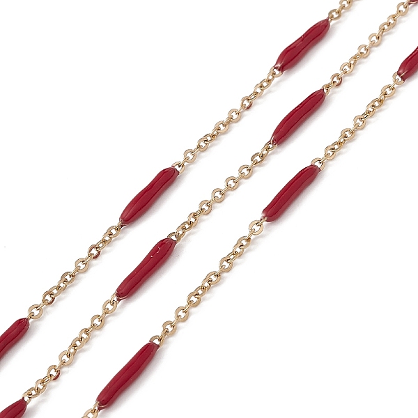 

PandaHall Ion Plating(IP) 304 Stainless Steel Cable Chains, with Oval Enamel Beaded, Unwelded, with Spool, Golden, Dark Red, Link: 14x2.5mm...