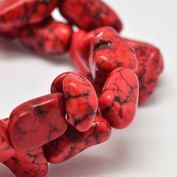 

PandaHall Dyed Nuggets Natural Howlite Beads Strands, Red, 11~17x10~17mm, Hole: 1mm, about 15.7 inch Magnesite Nuggets Red