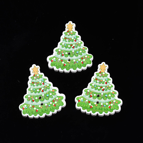 

PandaHall Christmas 2-Hole Spray Painted Maple Wooden Buttons, Single-Sided Printed, Christmas Tree, Light Green, 40x32x2mm, Hole: 1.8mm...