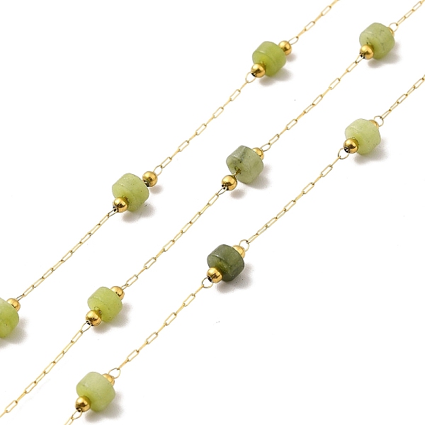 

PandaHall Ion Plating(IP) 316 Surgical Stainless Steel Paperclip Chains, with Natural Peridot Column Beads, Soldered, Real 18K Gold Plated...