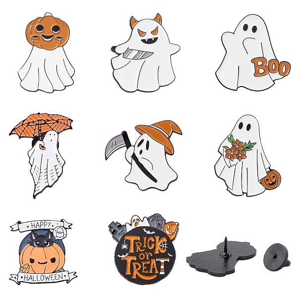 

PandaHall 8Pcs 8 Style Ghost & Pumpkin Enamel Pins, Halloween Alloy Badges for Backpack Clothes, Electrophoresis Black, Mixed Color..., Multicolor