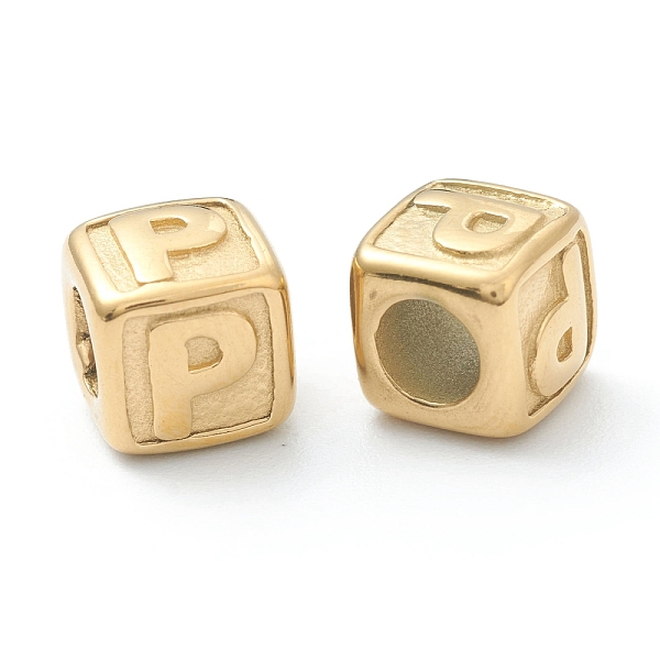 

PandaHall 304 Stainless Steel European Beads, Large Hole Beads, Horizontal Hole, Cube with Letter, Golden, Letter.P, 8x8x8mm, Hole: 4mm 304...