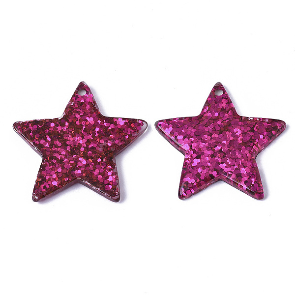 

PandaHall Resin Paillette Pendants, Star, Medium Violet Red, 31x36.5x4.5mm, Hole: 1.5mm Resin Star Red