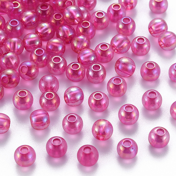 

PandaHall Transparent Acrylic Beads, AB Color Plated, Round, Fuchsia, 6x5mm, Hole: 1.8mm, about 4400pcs/500g Acrylic Round Pink
