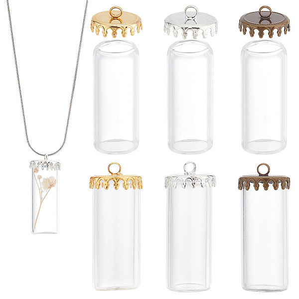 

PandaHall PH 6 Sets Tube Glass Vial with Brass Stopper, 3 Colors Clear Glass Vial Pendants Openable Glass Bottle Connectors Glass Hanging...