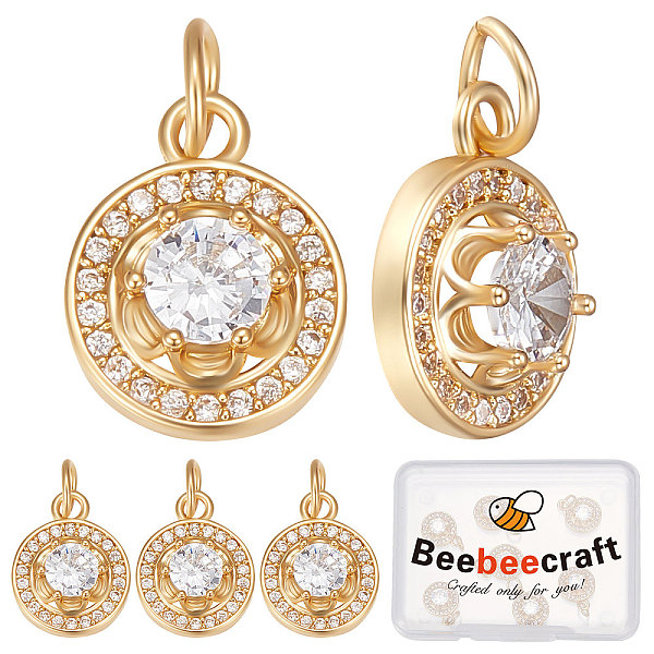 

PandaHall Beebeecraft 8Pcs Brass Micro Pave Clear Cubic Zirconia Charms, with Jump Ring, Cadmium Free & Nickel Free & Lead Free, Flat Round...