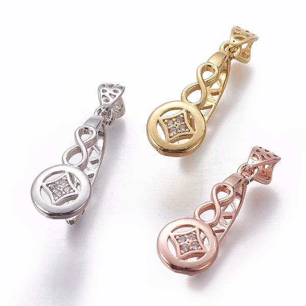 

PandaHall Brass Ice Pick Pinch Bails, with Cubic Zirconia, Coins, Clear, Mixed Color, 26.4x9.5x10.7mm, Hole: 5.5x3mm, Pin: 1mm Brass Clear