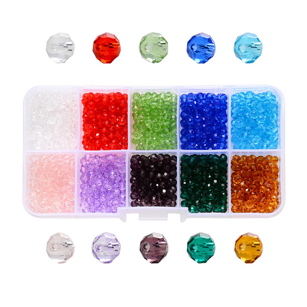 

PandaHall Transparent Glass Beads, Faceted, Rondelle, Mixed Color, 4x3.5mm, Hole: 1mm, about 1000pcs/box Glass Rondelle Multicolor