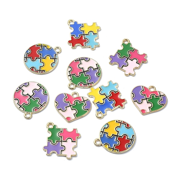 10Pcs 5 Styles Alloy Enamel Pendants