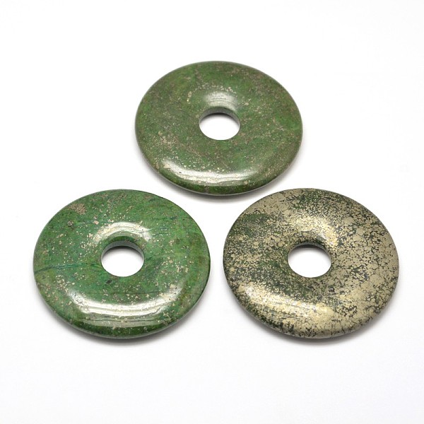 

PandaHall Donut/Pi Disc Natural Dyed Pyrite Pendants, Green, Donut Width: 19~20mm, 48~50x6mm, Hole: 10mm Pyrite Donut Green