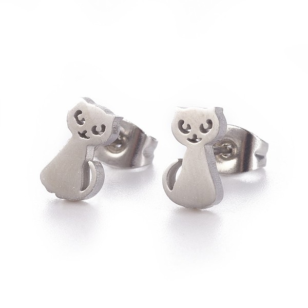 

PandaHall 304 Stainless Steel Kitten Stud Earrings, Hypoallergenic Earrings, with Ear Nuts/Earring Back, Cat Silhouette, Stainless Steel...