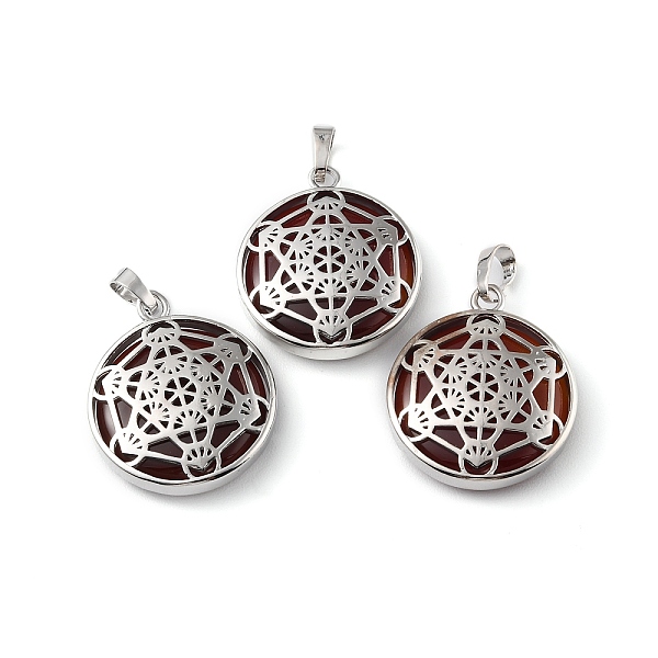 

PandaHall Natural Red Agate Pendants, with Rack Plating Brass Findings, Cadmium Free & Lead Free, Flat Round with Star Charms...