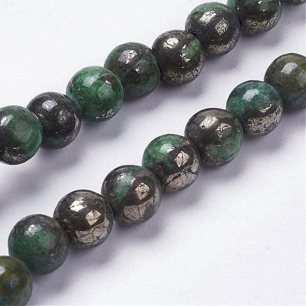 

PandaHall Natural Pyrite Beads Strands, Dyed, Round, Green, 6mm, Hole: 1mm, about 32pcs/strand, 8 inch Pyrite Round Green
