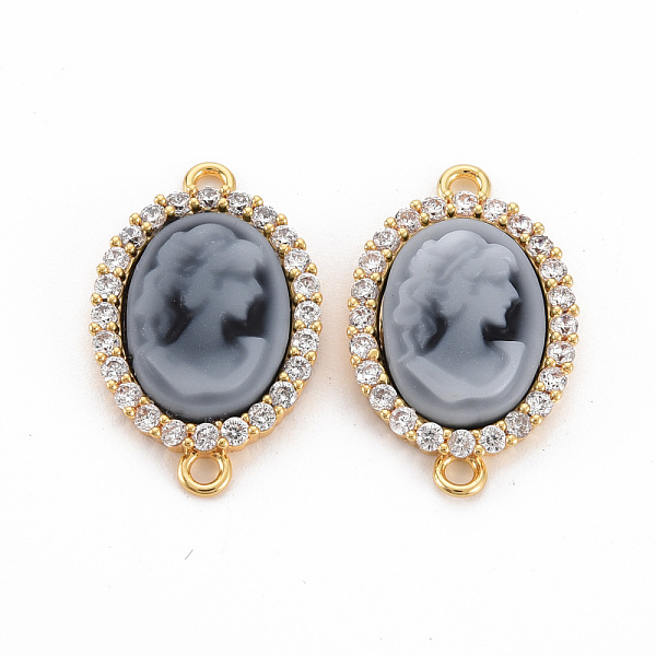 

PandaHall Brass Clear Cubic Zirconia Links Connectors, with Resin, Nickel Free, Oval with Woman, Real 18K Gold Plated, Gray, 22x14x4mm, Hole...
