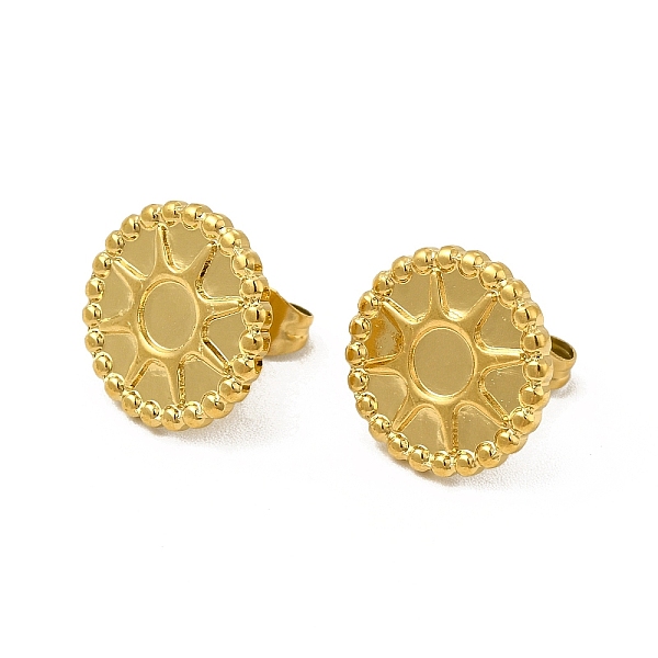 

PandaHall Ion Plating(IP) 304 Stainless Steel Stud Earring Cabochon Settings, Flat Round with Sun, Real 18K Gold Plated, Tray: 4mm, 14mm...