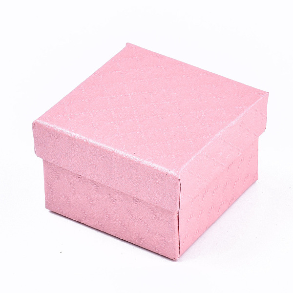 PandaHall Cardboard Jewelry Boxes, for Ring, Earring, Necklace, with Sponge Inside, Square, Pink, 5~5.1x5~5.1x3.3~3.4cm Paper Square Pink