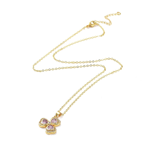 Golden Brass Rhinestone Pendant Necklace With Cable Chains