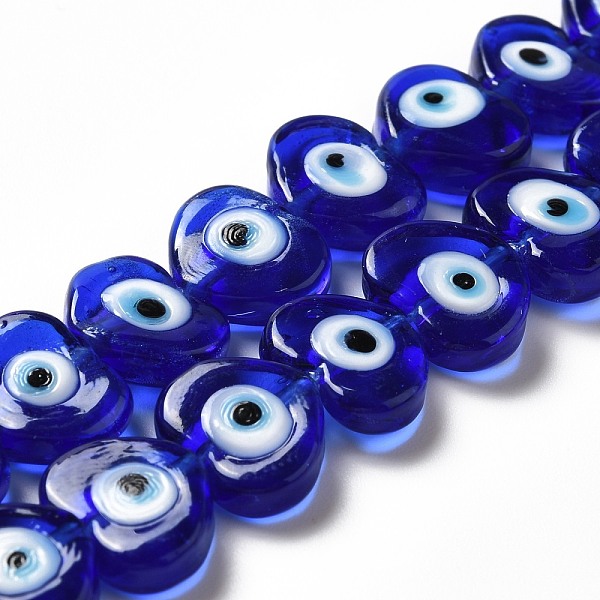 

PandaHall Handmade Evil Eye Lampwork Beads Strands, Heart, Medium Blue, 11.5x14x4.5mm, Hole: 1.2mm, about 28pcs/strand, 12.40''(31.5cm)...