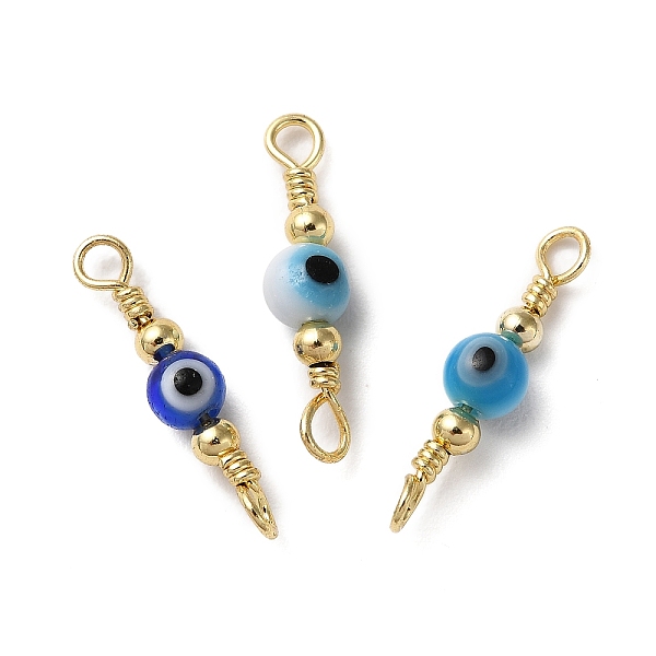 

PandaHall Evil Eye Glass Connector Charms, Round Links with Rack Plating Brass Wire Double Loops, Lead Free & Cadmium Free, Real 18K Gold..., Multicolor
