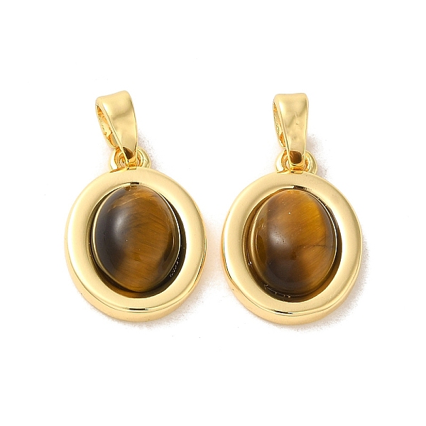 

PandaHall Natural Tiger Eye Pendants, Brass Oval Charms, Real 18K Gold Plated, 15.5x11x5mm, Hole: 4x3mm Tiger Eye Oval