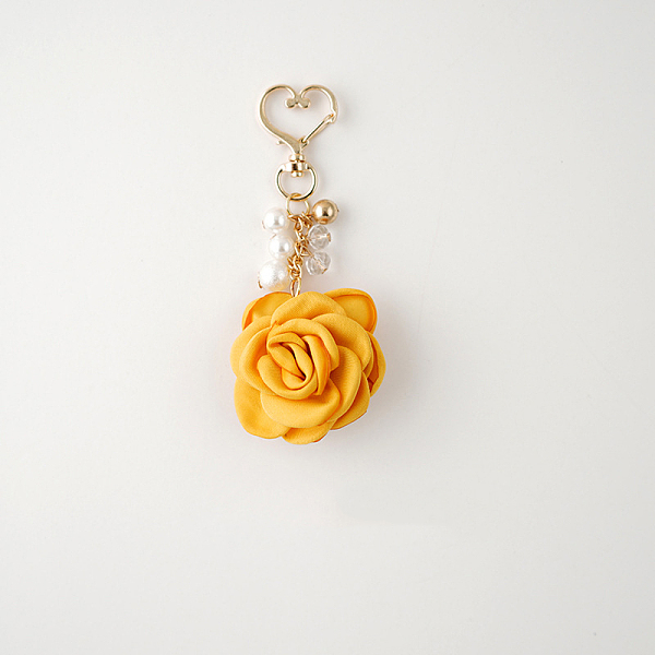 

PandaHall Satin Rose Pendant Decorations, with Heart Lobster Claw Clasps, Orange, 105mm Cloth Flower Orange