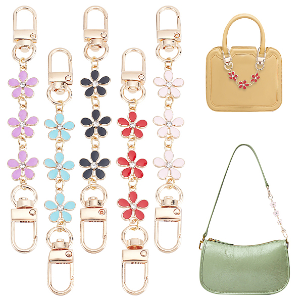 

PandaHall PH 5pcs Flower Purse Extender, 5.2 Inch Short Bag Strap Bag Pendant Charms Women's Bag Decor Chain Strap with Alloy Swivel Clasps..., Multicolor