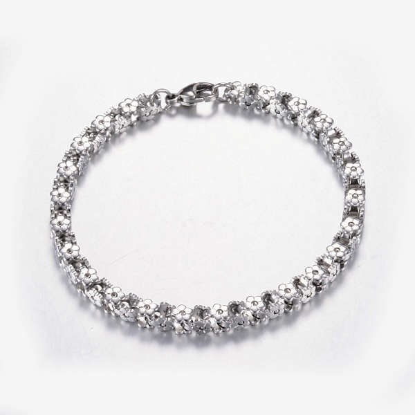 

PandaHall 304 Stainless Steel Bracelets, Flower, Stainless Steel Color, 8-1/4 inch~9 inch(210~230mm) 304 Stainless Steel