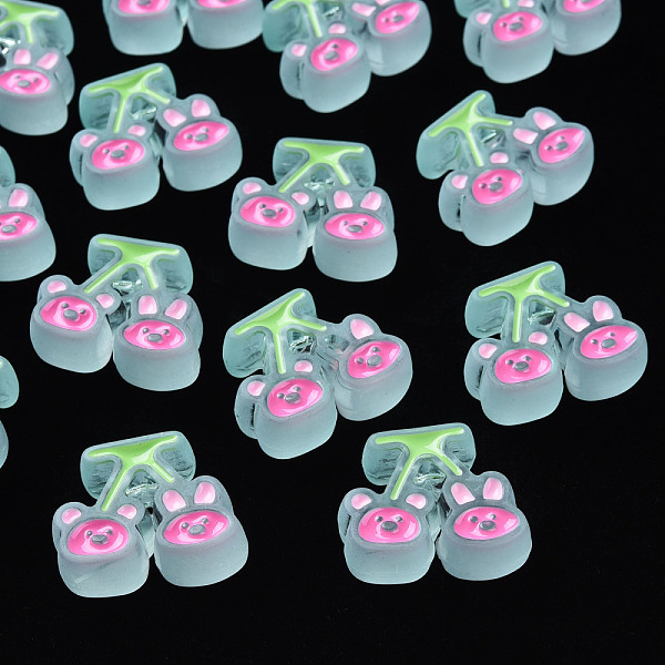 

PandaHall Transparent Acrylic Beads, with Enamel, Frosted, Cherry with Bear & Rabbit, Light Blue, 22.5x26x9mm, Hole: 3mm Acrylic Fruit