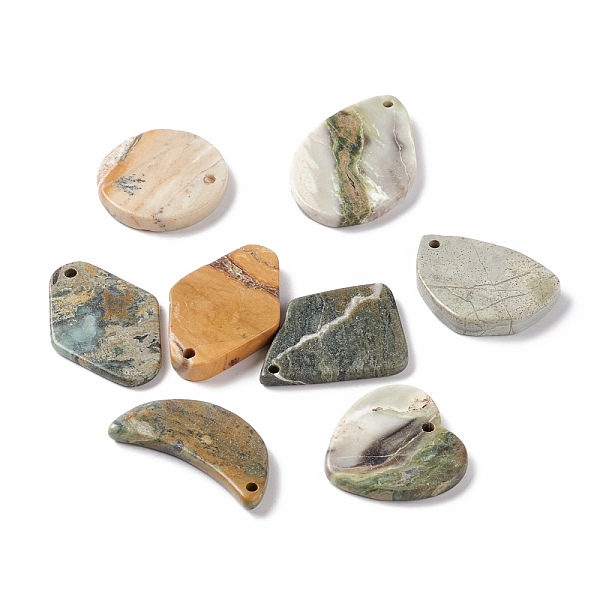 

PandaHall Natural Polychrome Jasper/Picasso Stone/Picasso Jasper Pendants, Flat Round & Heart & Teardrop & Rhombus & Moon...