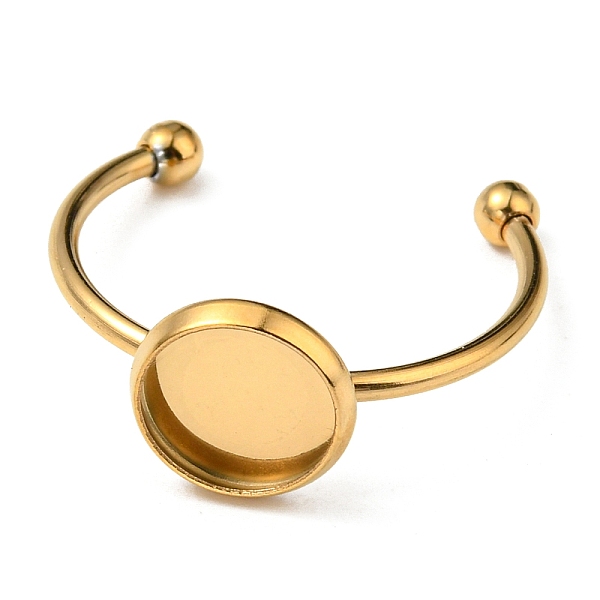 

PandaHall Ion Plating(IP) 304 Stainless Steel Open Cuff Ring Findings, Bezel Cup Ring Settings with 201 Stainless Steel Tray, Flat Round...