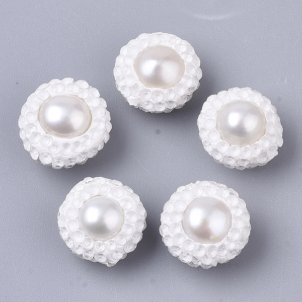 

PandaHall Polymer Clay Rhinestone Beads, with Natural Cultured Freshwater Pearl, Flat Round, White, 12~13x8~9mm, Hole: 0.7mm Polymer...