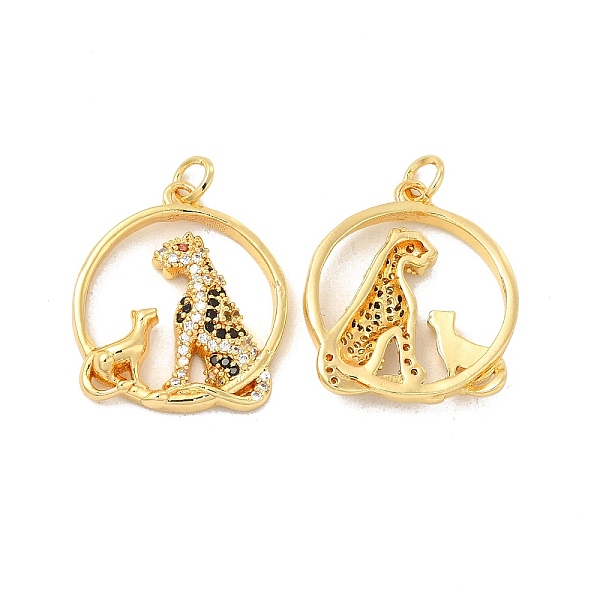 

PandaHall Brass Micro Pave Cubic Zirconia Pendants, with Jump Ring, Flat Round with Cheetah/Leopard Charm, Golden, Black, 23x20x3.5mm, Hole...