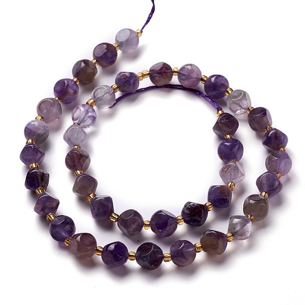 

PandaHall Natural Amethyst Beads Strand, with Seed Beads, Six Sided Celestial Dice, 5.5~6x5.5~6x5.5~6mm, Hole: 0.5mm, about 50pcs/strand...