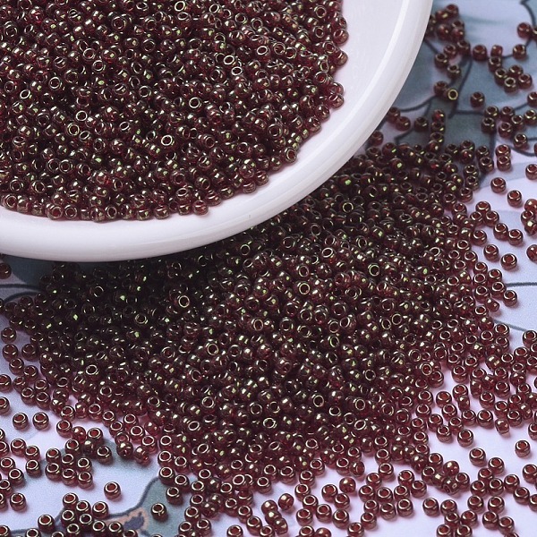 

PandaHall MIYUKI Round Rocailles Beads, Japanese Seed Beads, (RR309) Dark Red Gold Luster, 2x1.3mm, Hole: 0.8mm, about 1111pcs/10g Glass Red